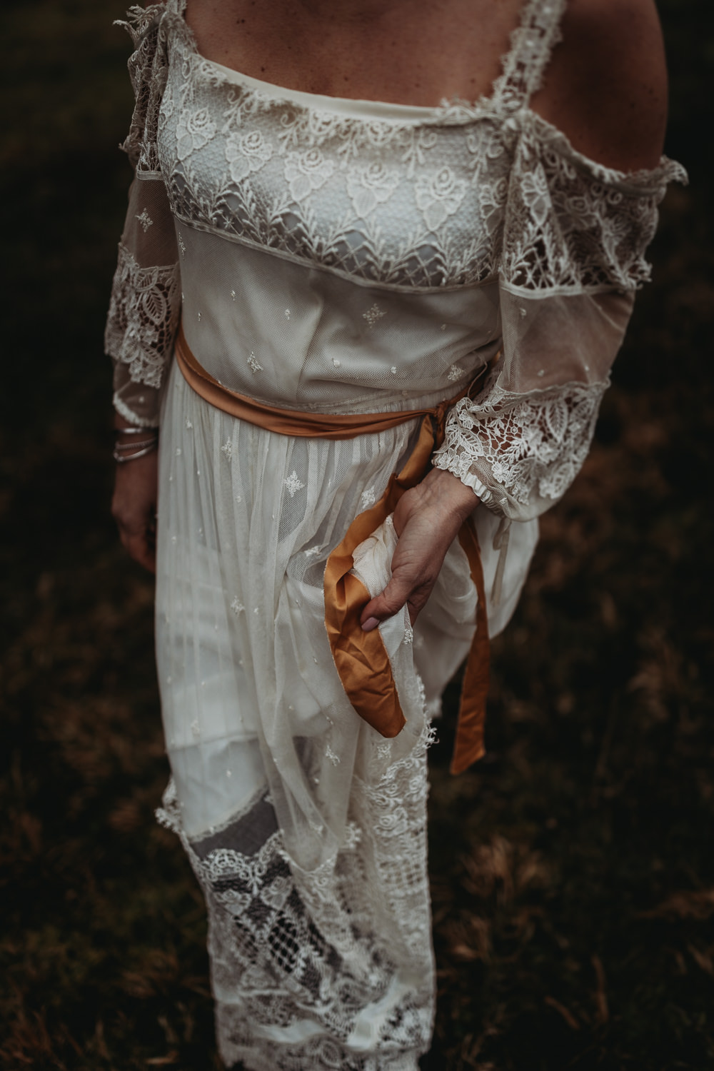 Vintage Dress Gown 1950s Bride Bridal Lace Boho Bohemian LGBTQ+ Elopement Thyme Lane Photography