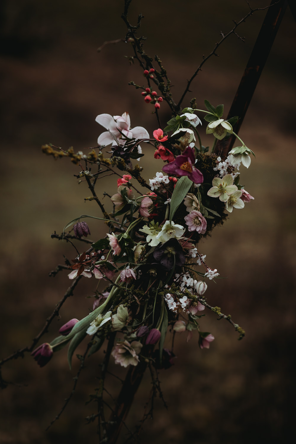 Triangle Flower Arch Backdrop Floral Wedding Ceremony Outdoors LGBTQ+ Elopement Thyme Lane Photography