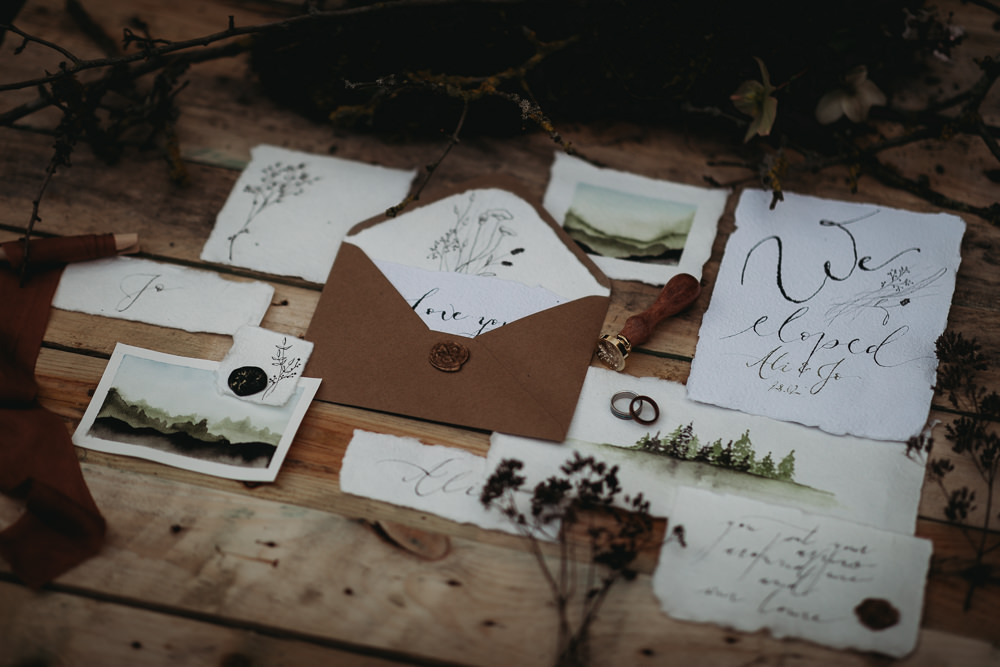 Stationery Invite Invitations Calligraphy Painted Illustrated LGBTQ+ Elopement Thyme Lane Photography