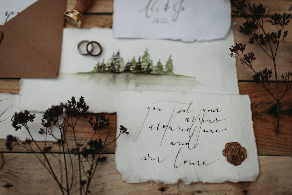 Stationery Invite Invitations Calligraphy Painted Illustrated LGBTQ+ Elopement Thyme Lane Photography