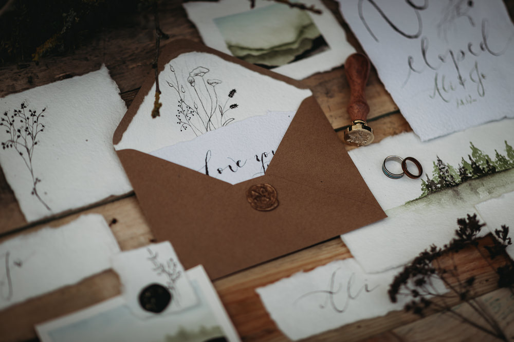 Stationery Invite Invitations Calligraphy Painted Illustrated Envelope LGBTQ+ Elopement Thyme Lane Photography