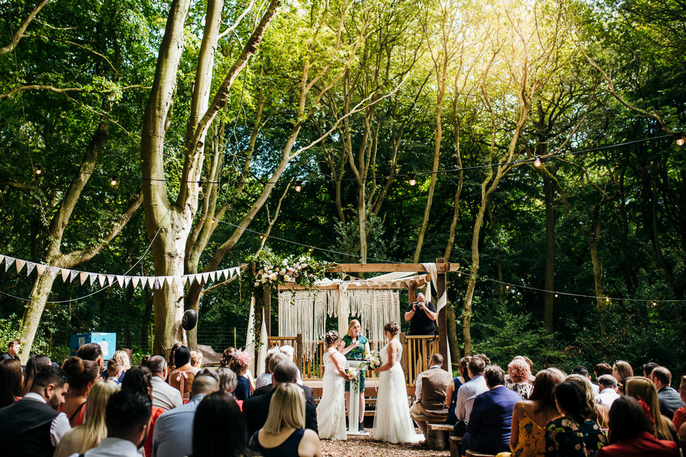 Macrame Backdrop Ceremony Woodland Lila’s Wood Wedding Two-D Photography