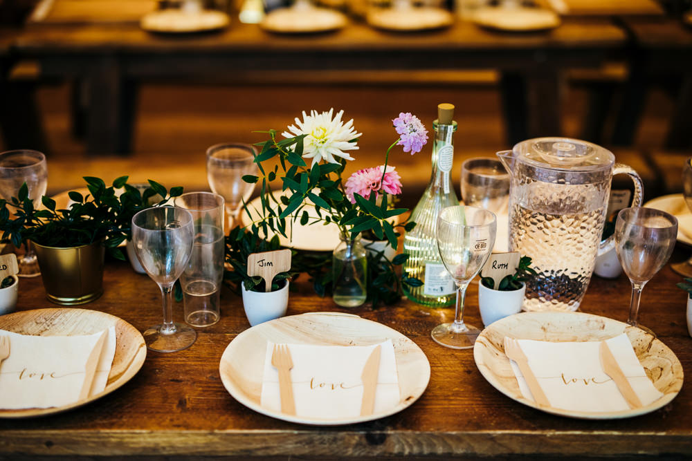 Table Decor Plates Place Setting Lila’s Wood Wedding Two-D Photography