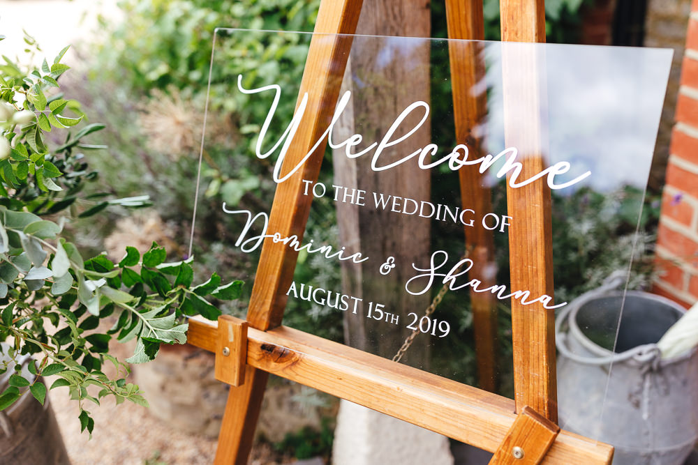 Perspex Acrylic Welcome Sign Signs Signage Millbridge Court Wedding Kirsty Mackenzie Photography