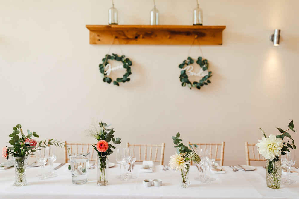 Centrepiece Flowers Vase Natural Pretty Top Table Millbridge Court Wedding Kirsty Mackenzie Photography
