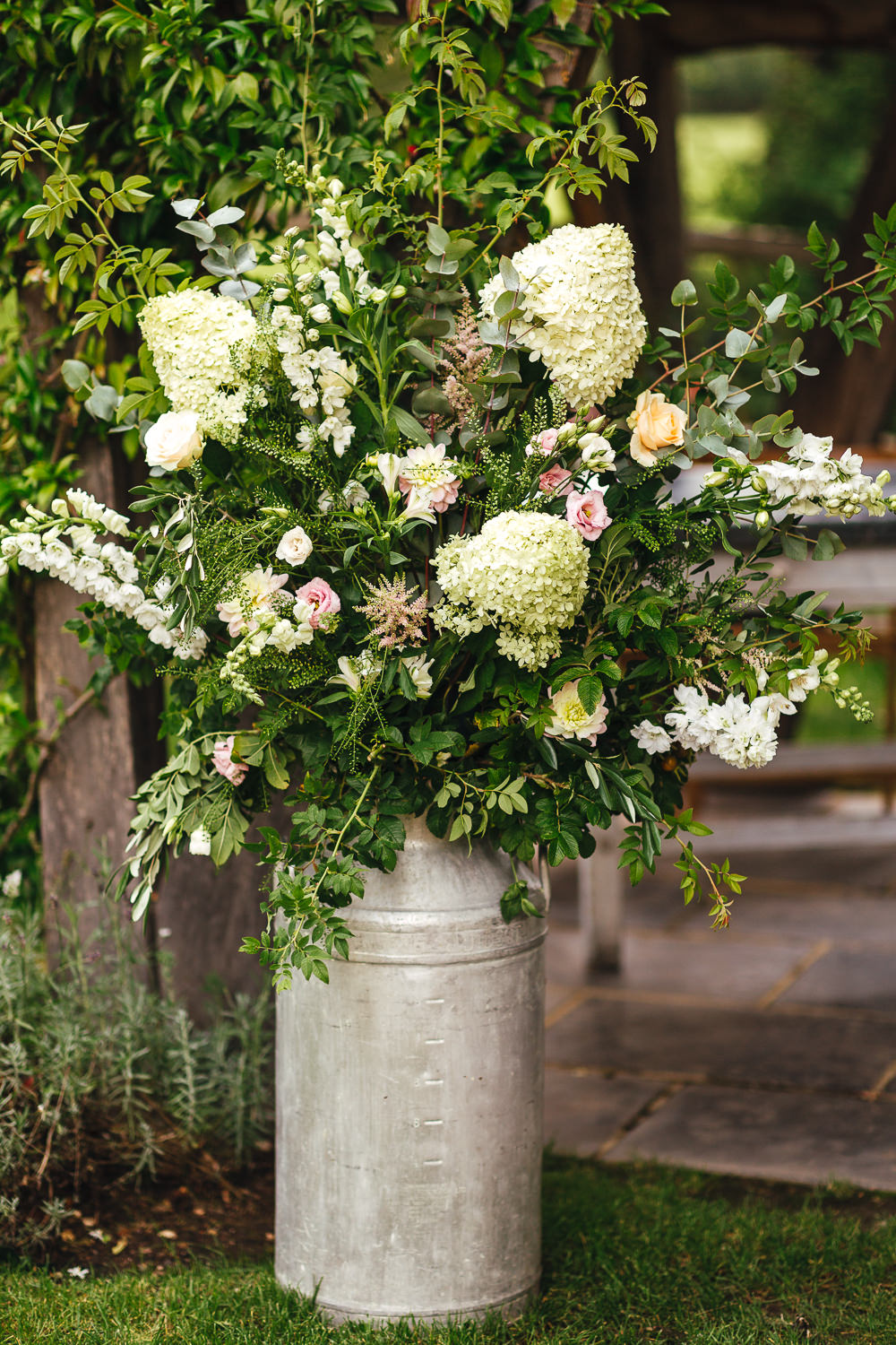 Milk Churn Flowers Ceremony Aisle Millbridge Court Wedding Kirsty Mackenzie Photography