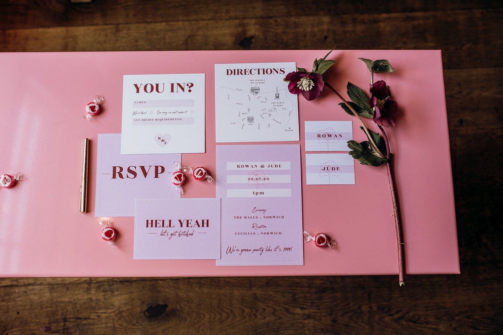 Stationery Invites Invitations Flat Lay Cool Modern Pink Wedding Ideas Aurora Grey Photography