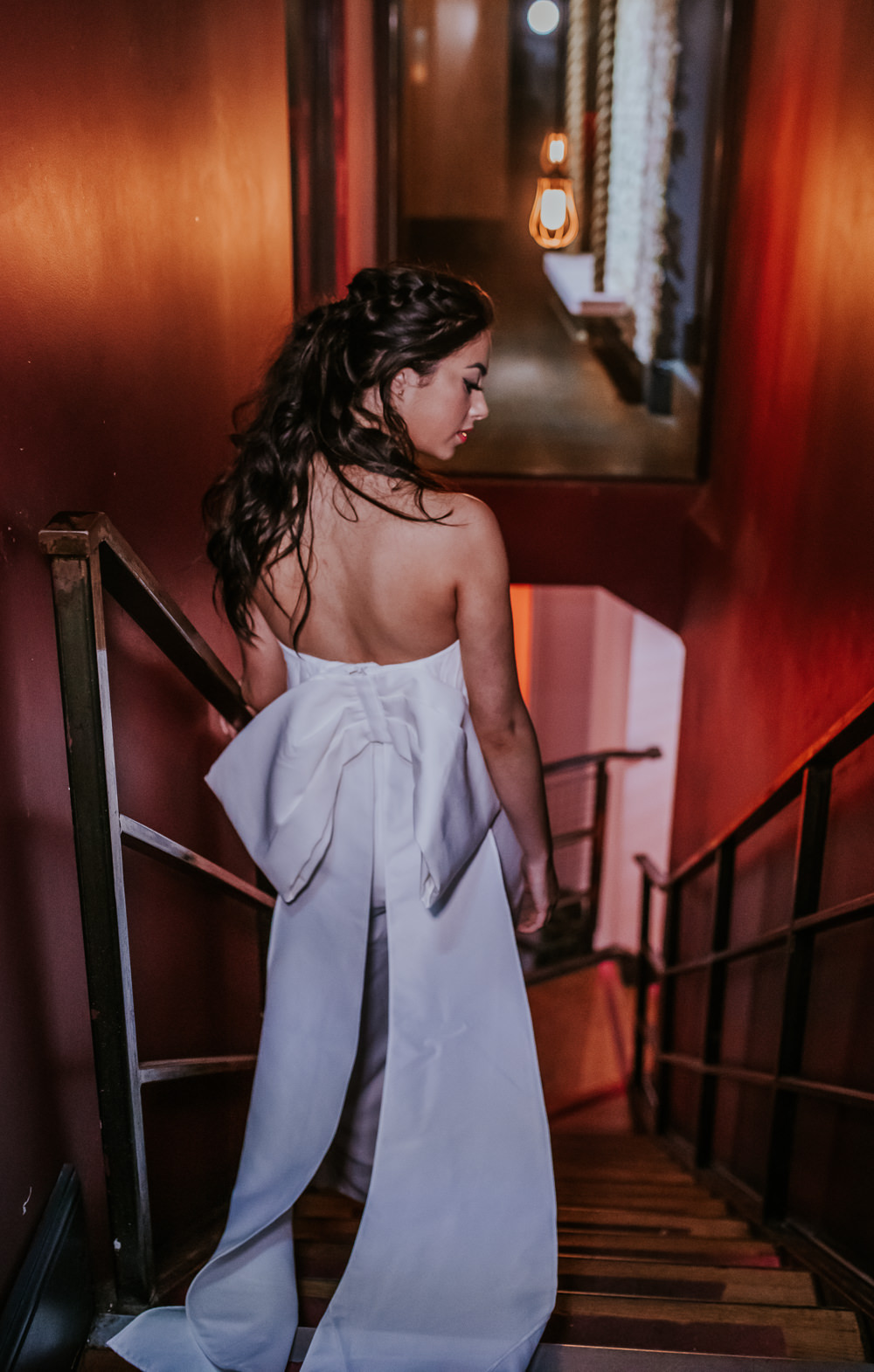 Bride Bridal Jumpsuit Trousers Cool Bow Edgy Modern Pink Wedding Ideas Aurora Grey Photography