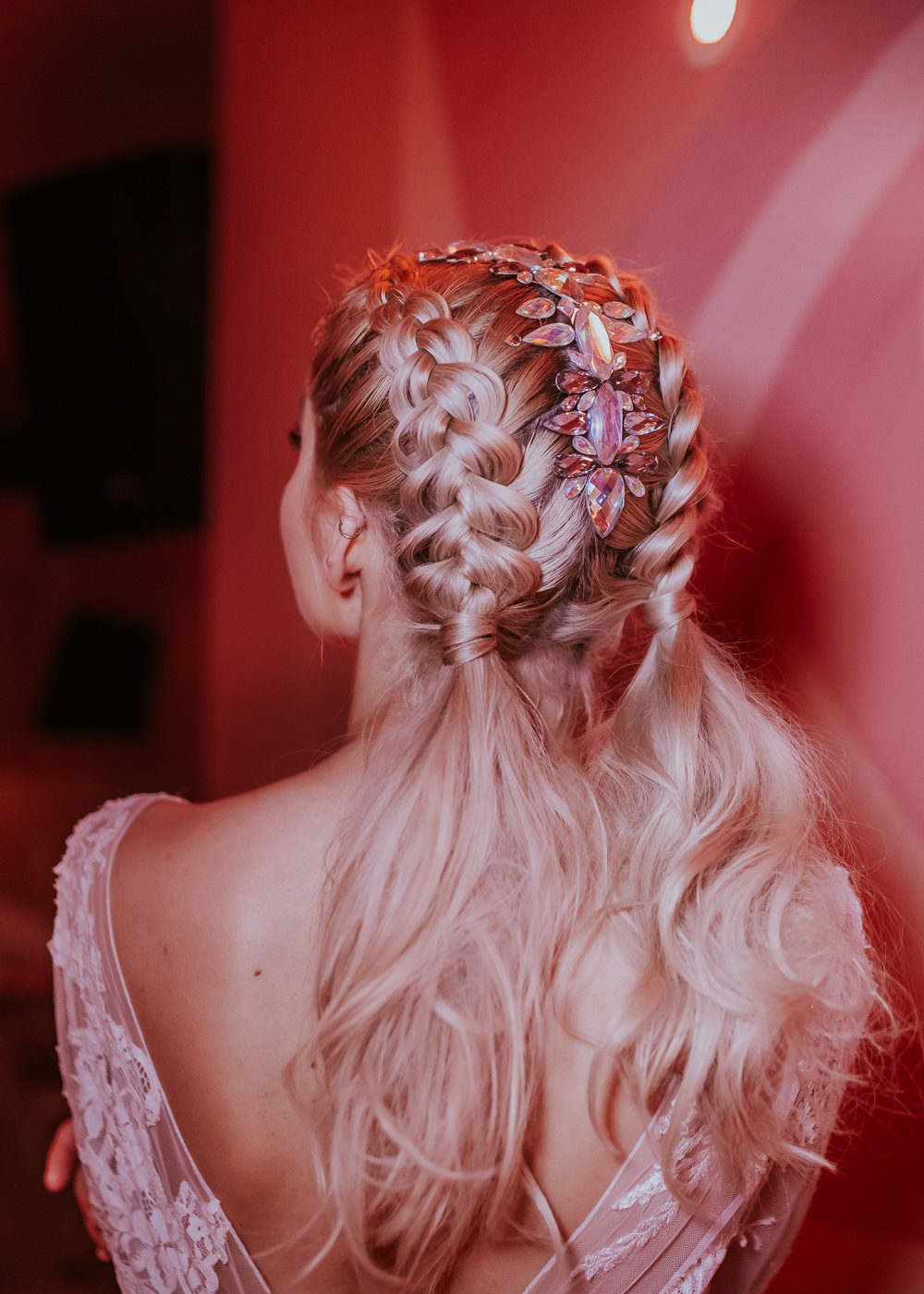 Bride Bridal Hair Style Up Do Pony Tail Plaits Braids Modern Pink Wedding Ideas Aurora Grey Photography