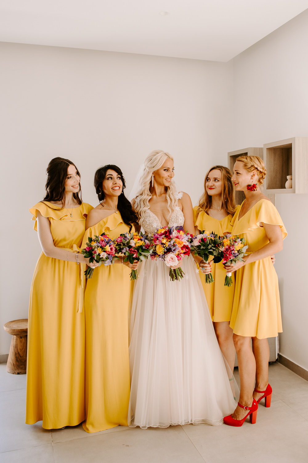 Bridesmaids Bridesmaid Dress Dresses Yellow Santorini Wedding Phosart Photography