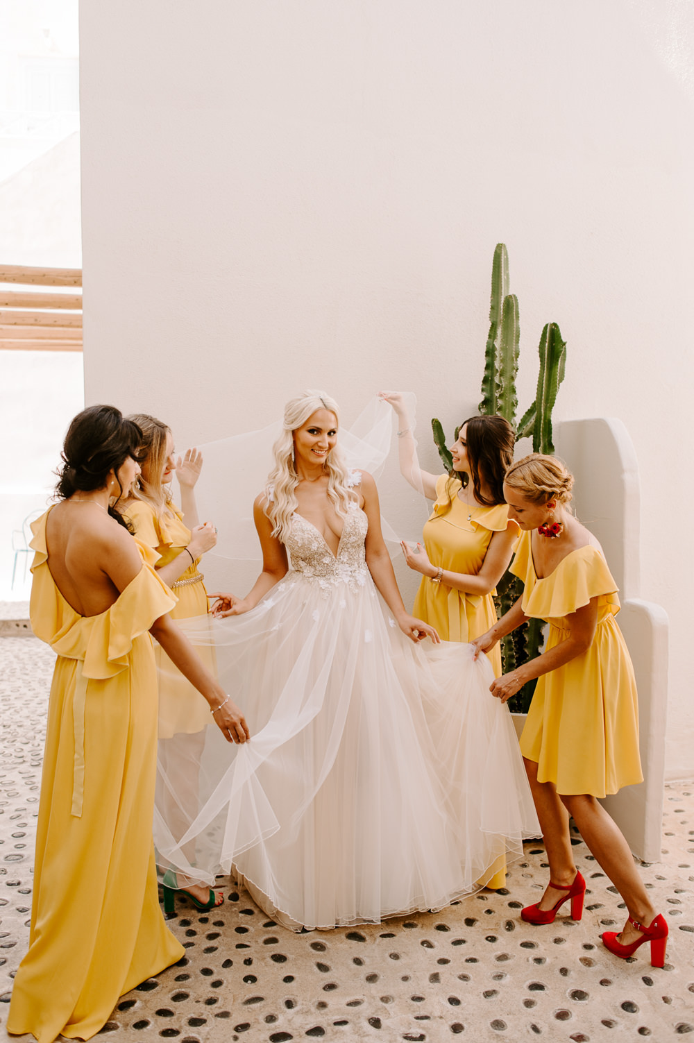 Bridesmaids Bridesmaid Dress Dresses Yellow Santorini Wedding Phosart Photography