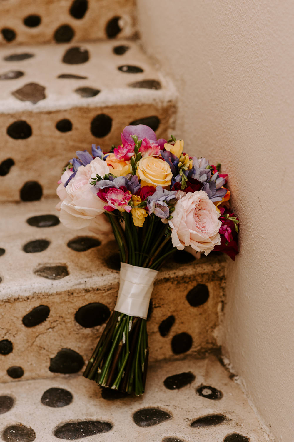 Bouquet Flowers Bride Bridal Colourful Rose Santorini Wedding Phosart Photography
