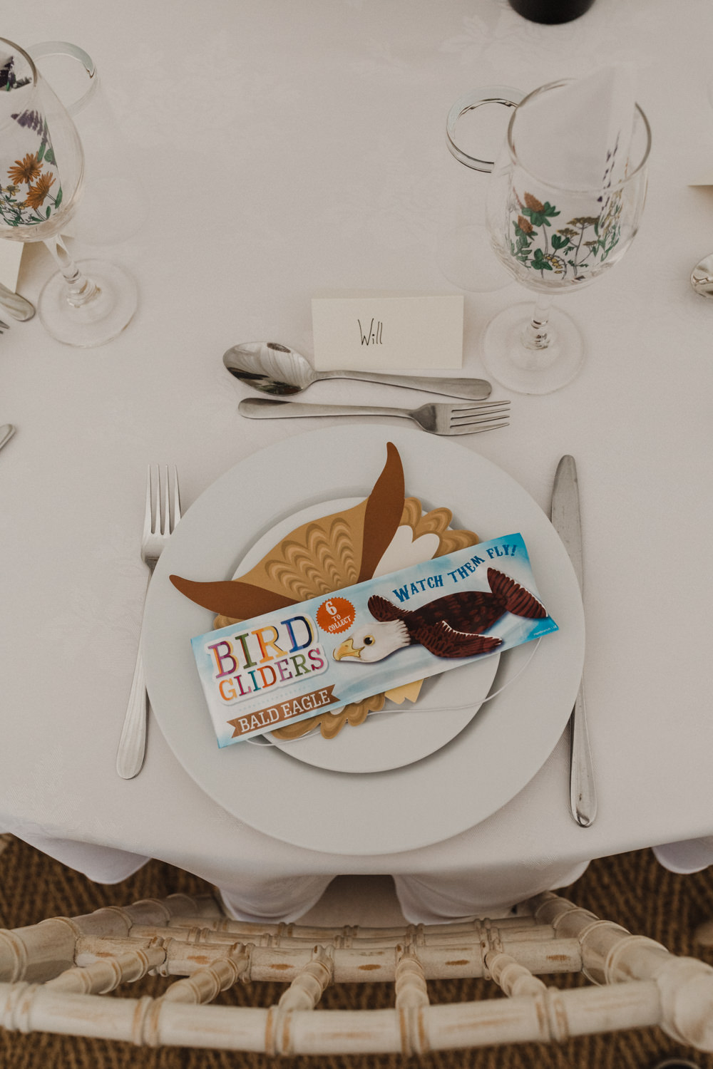 Place Setting Decor Bird Glider Facemask Seaside Wedding Oli and Steph Photography