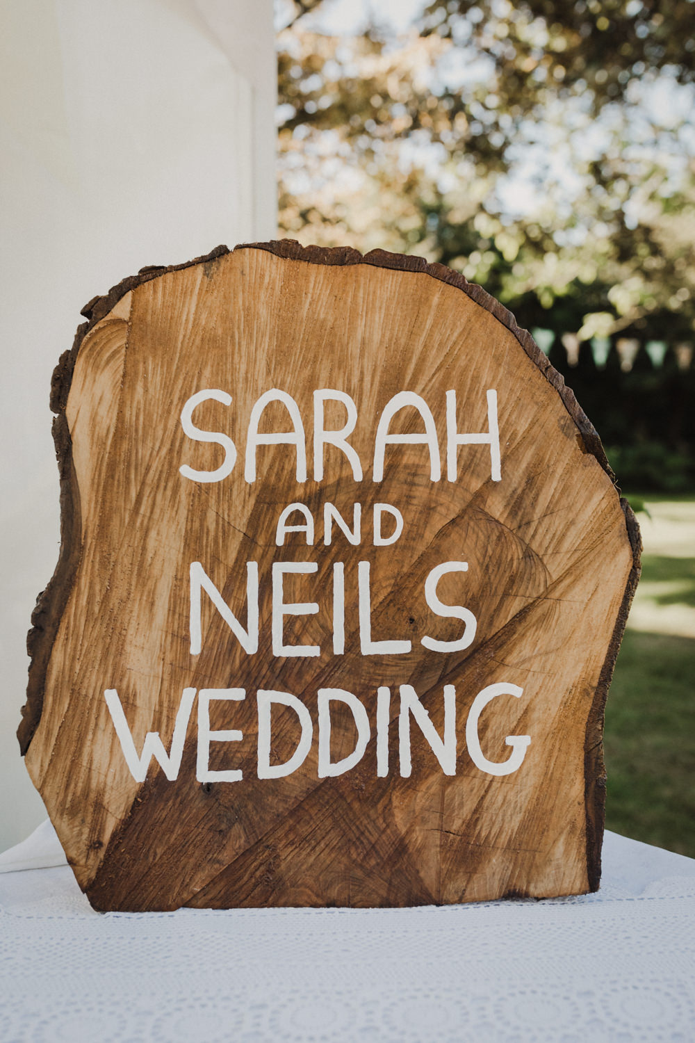 Log Slice Sign Signs Signage Seaside Wedding Oli and Steph Photography