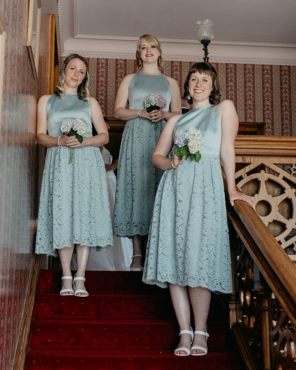 Bridesmaids Bridesmaid Dress Dresses Midi Green Lace Seaside Wedding Oli and Steph Photography