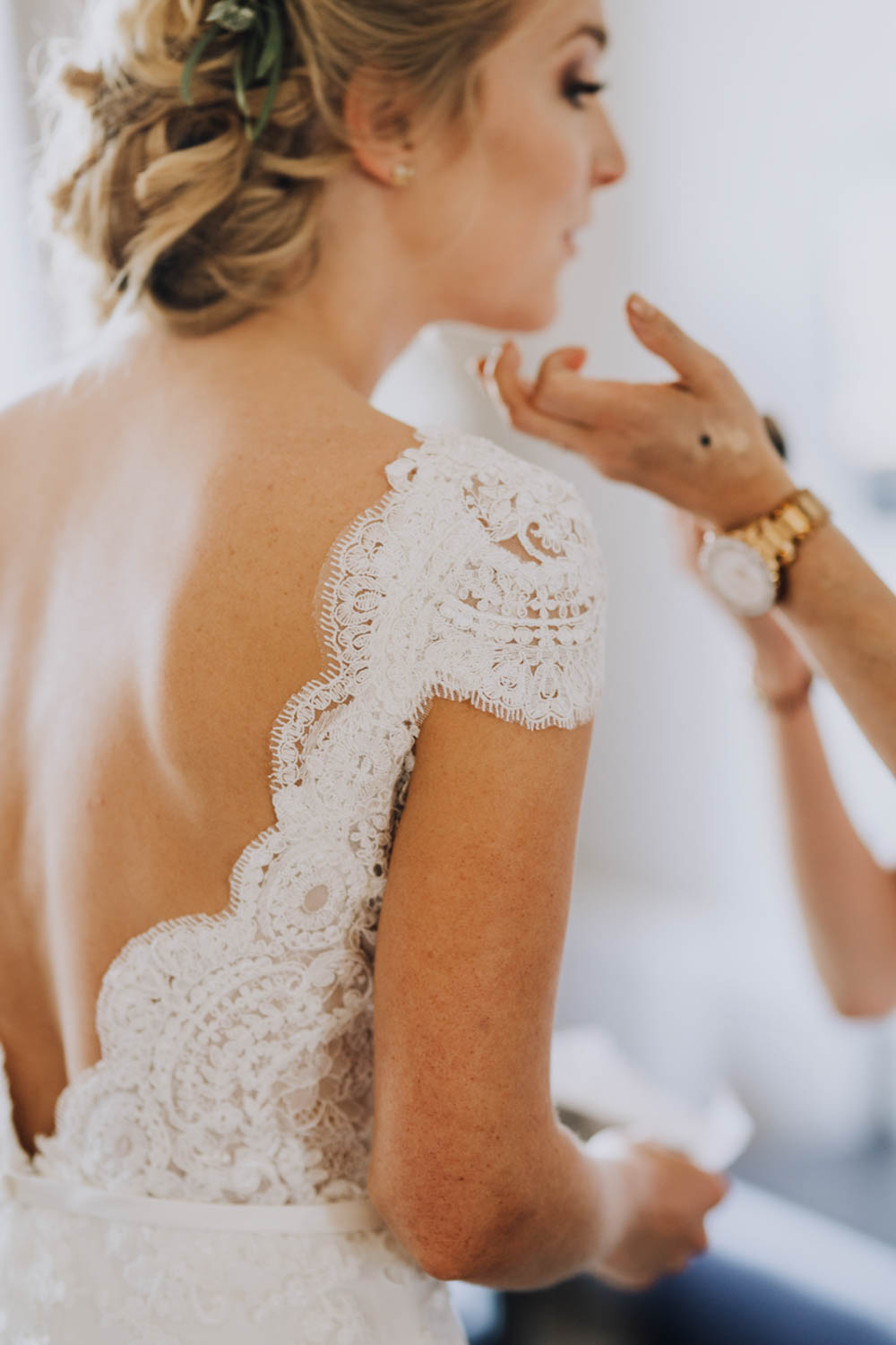 Dress Gown Bride Bridal Lace Cap Sleeves Low Back Sweden Destination Wedding Clara Cooper Photography
