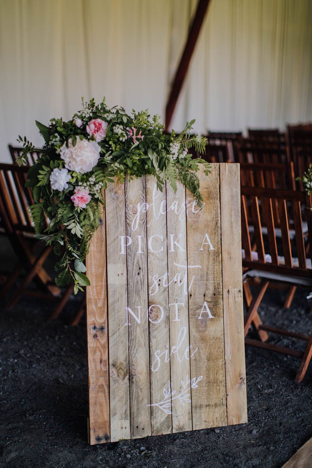 Sign Signs Signage Ceremony Wooden Sweden Destination Wedding Clara Cooper Photography