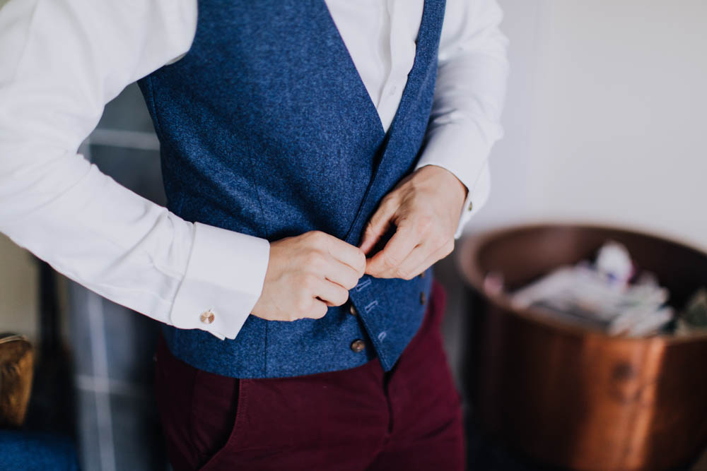 Groom Groomsmen Suit Blue Bow Tie Braces Sweden Destination Wedding Clara Cooper Photography