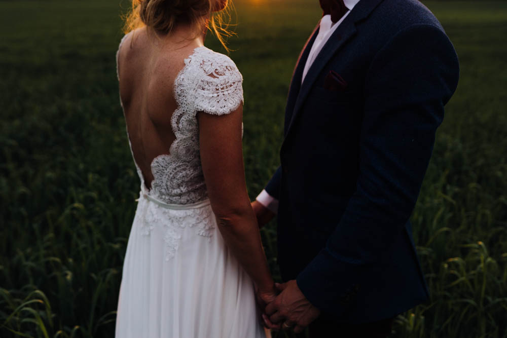 Dress Gown Bride Bridal Lace Cap Sleeves Low Back Sweden Destination Wedding Clara Cooper Photography