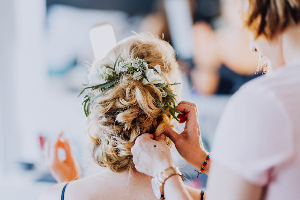 Bride Bridal Hair Style Up Do Flowers Sweden Destination Wedding Clara Cooper Photography