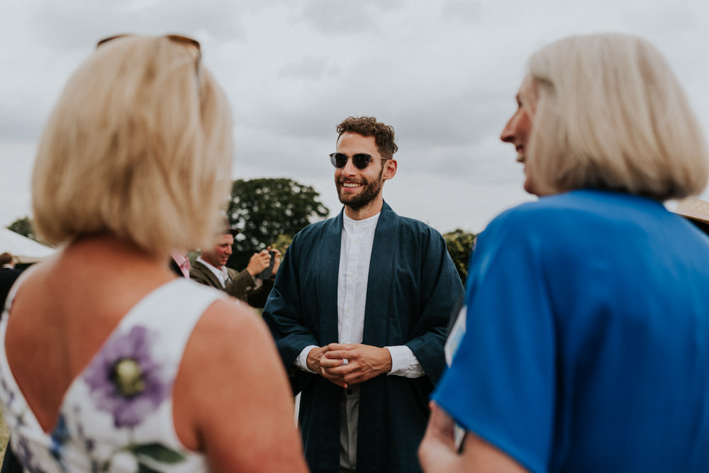 Groom Suit Kimono Collarless Shirt Wootton Farm Estate Wedding Kate Gray Photography