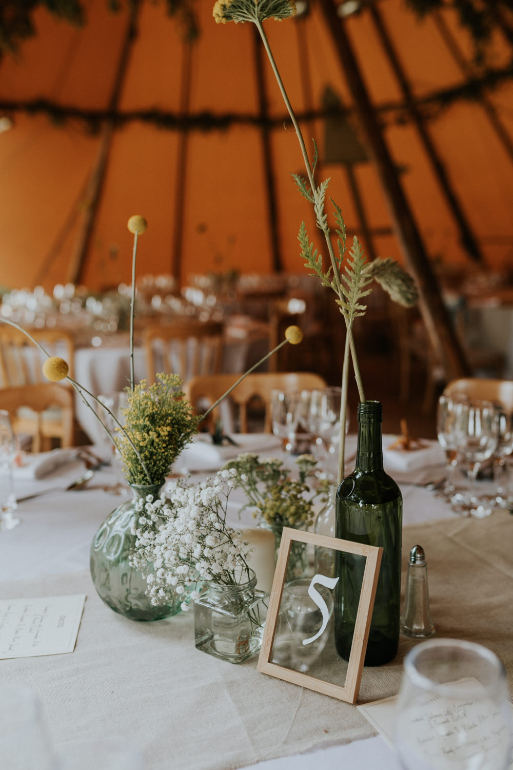 Centrepiece Decor Flowers Bottles Table Number Wootton Farm Estate Wedding Kate Gray Photography