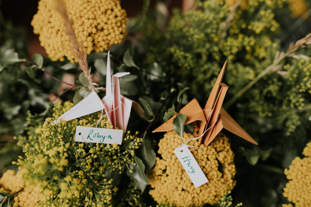Origami Paper Crane Place Name Wootton Farm Estate Wedding Kate Gray Photography