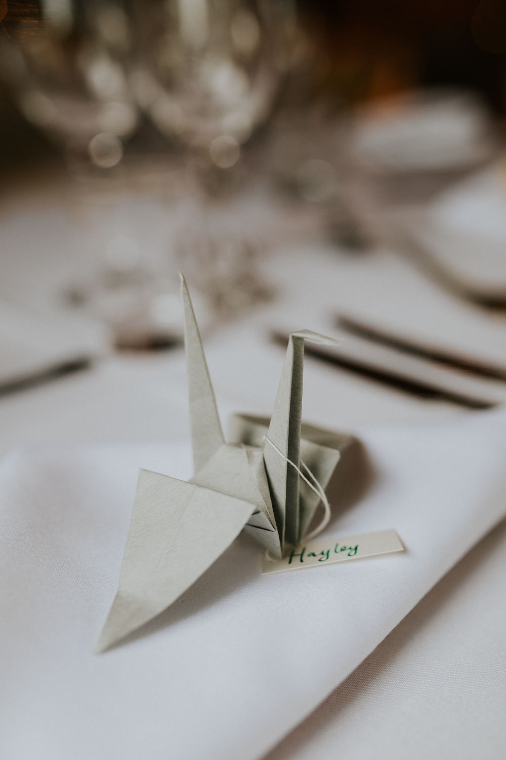 Origami Paper Crane Place Name Wootton Farm Estate Wedding Kate Gray Photography