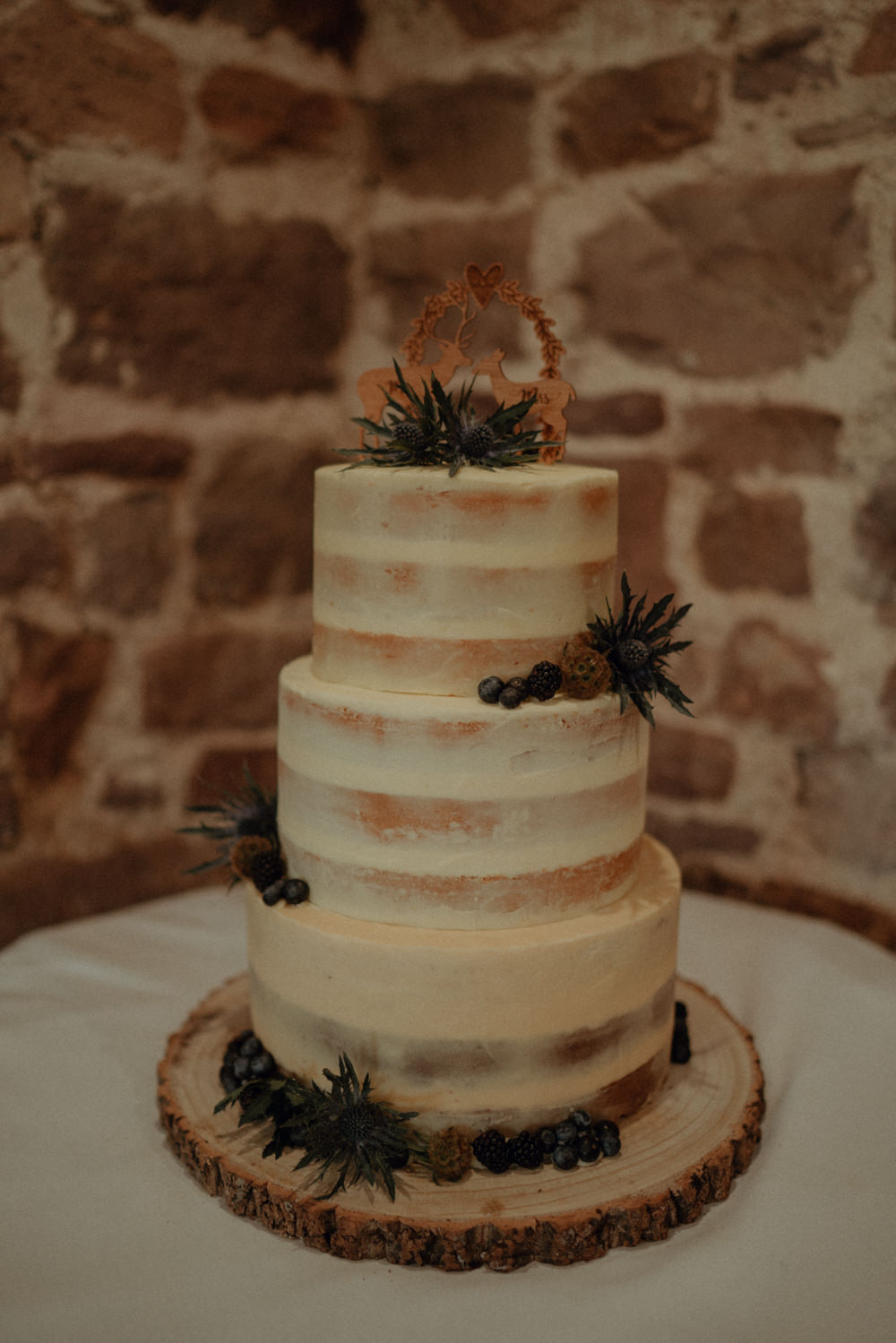 Semi Naked Cake Greenery Foliage Wooden Topper Ashes Barns Wedding Belle Art Photography