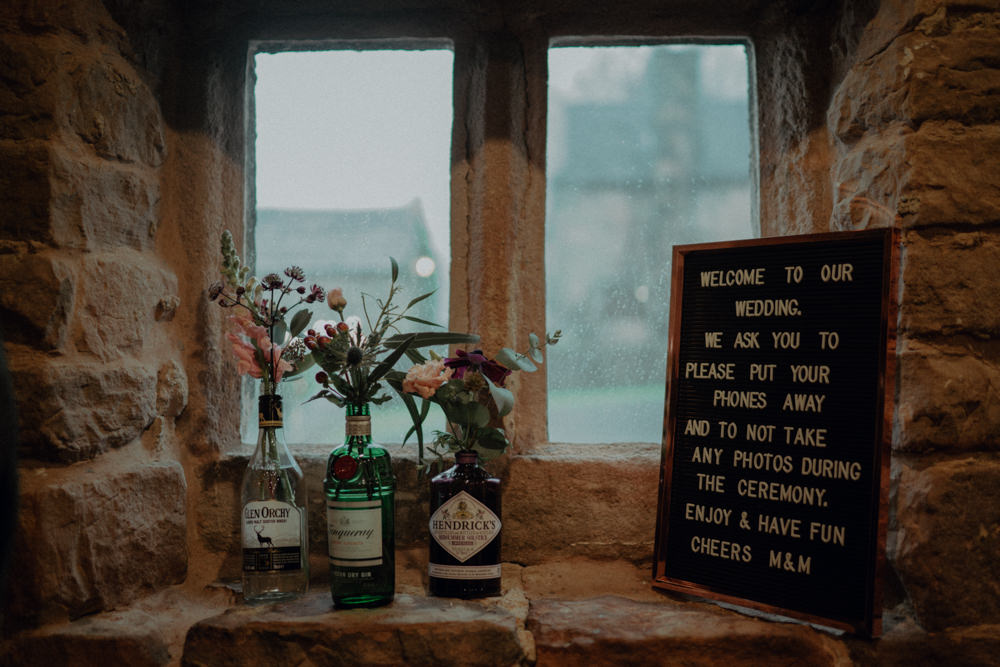 Bottle Flowers Decor Peg Board Sign Signs Signage Ashes Barns Wedding Belle Art Photography