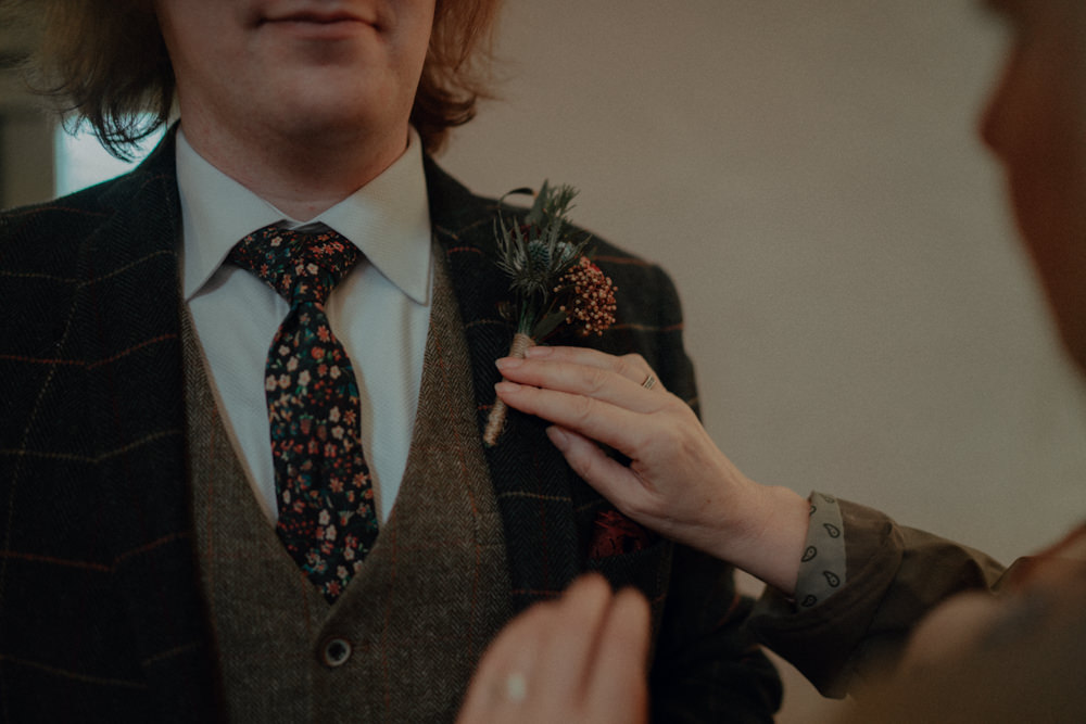 Groom Buttonhole Flowers Ashes Barns Wedding Belle Art Photography