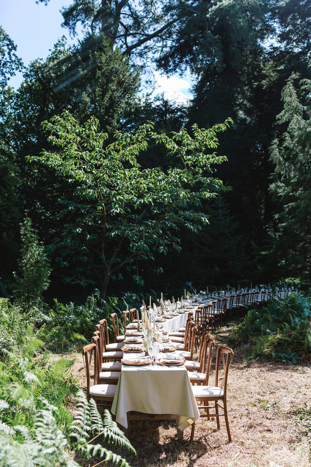 Curved Table Semi Circle Tablescape Set Up Decor Woods Woodland Boconnoc Wedding Debs Alexander Photography