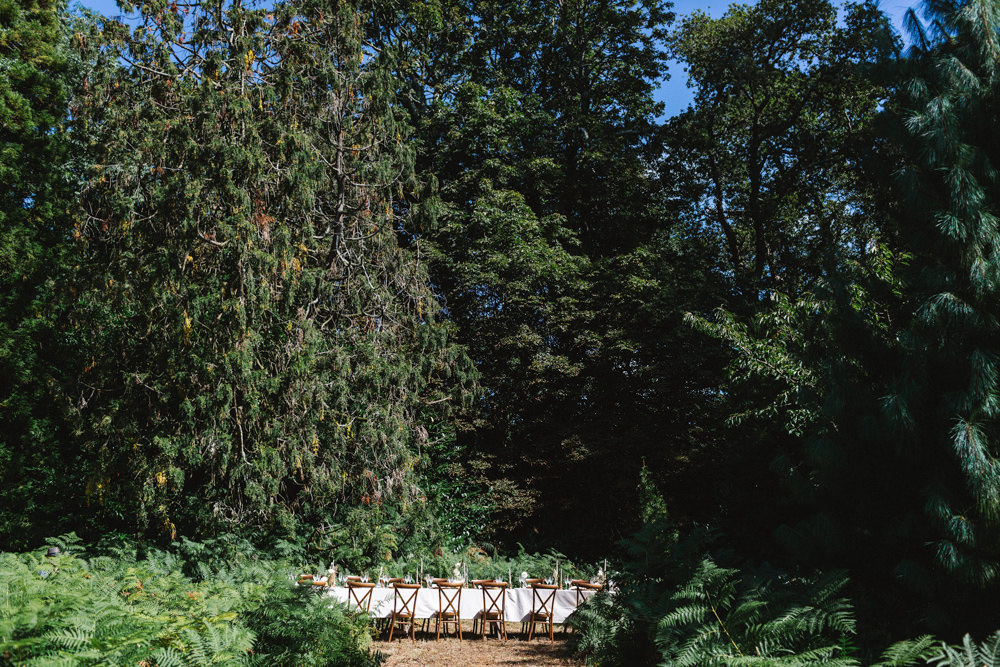 Curved Table Semi Circle Tablescape Set Up Decor Woods Woodland Boconnoc Wedding Debs Alexander Photography