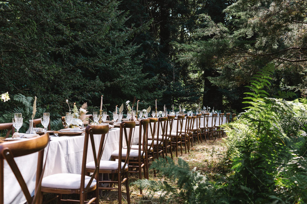 Curved Table Semi Circle Tablescape Set Up Decor Woods Woodland Boconnoc Wedding Debs Alexander Photography
