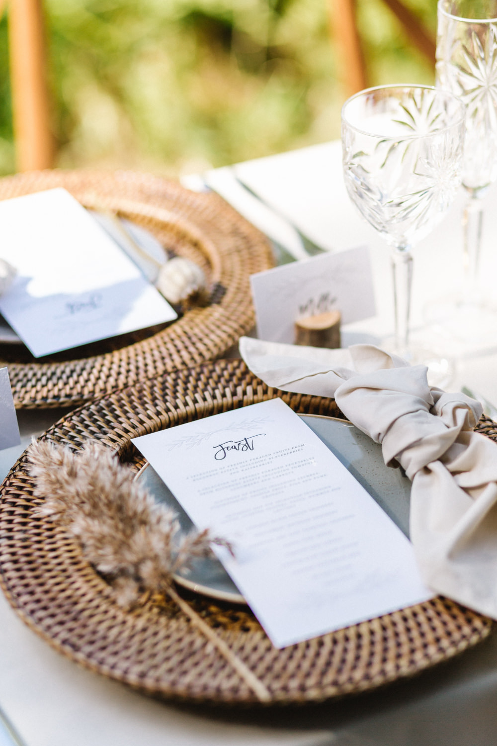 Table Tablescape Decor Rattan Charger Plates Taupe Napkins Candles Flowers Boconnoc Wedding Debs Alexander Photography