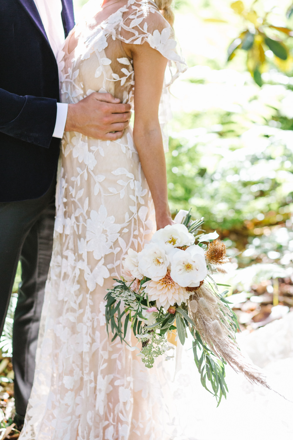 Bouquet Flowers Bride Bridal Rose Dahlias Grass Foliage Boconnoc Wedding Debs Alexander Photography