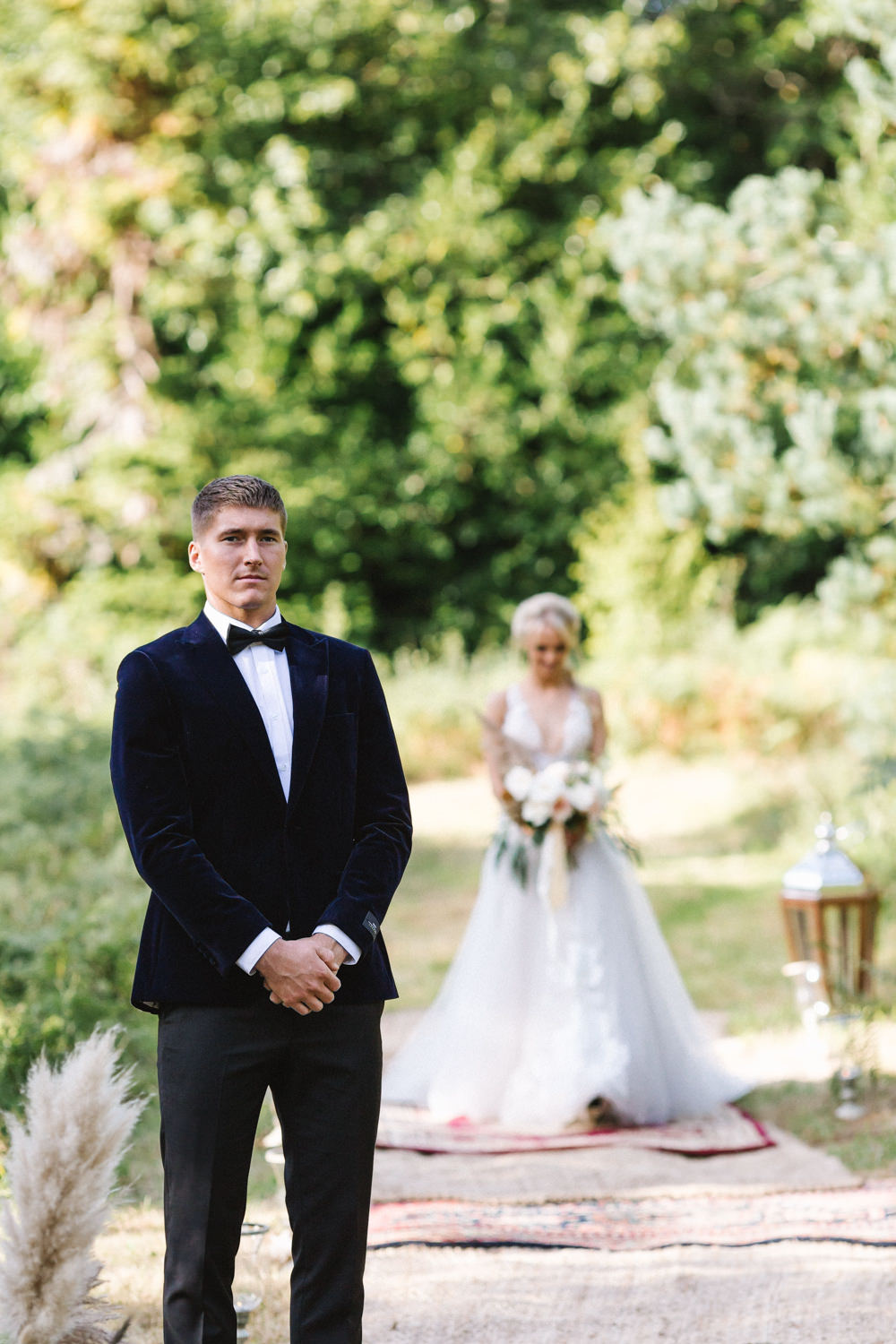 Groom Suit Tux Tuxedo Bow Tie Boconnoc Wedding Debs Alexander Photography