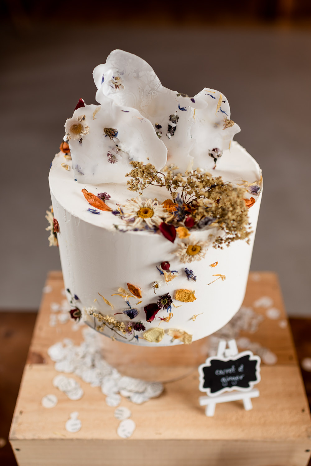 Dried Flowers Cake Iced Bonhams Barn Wedding Will Patrick Photography