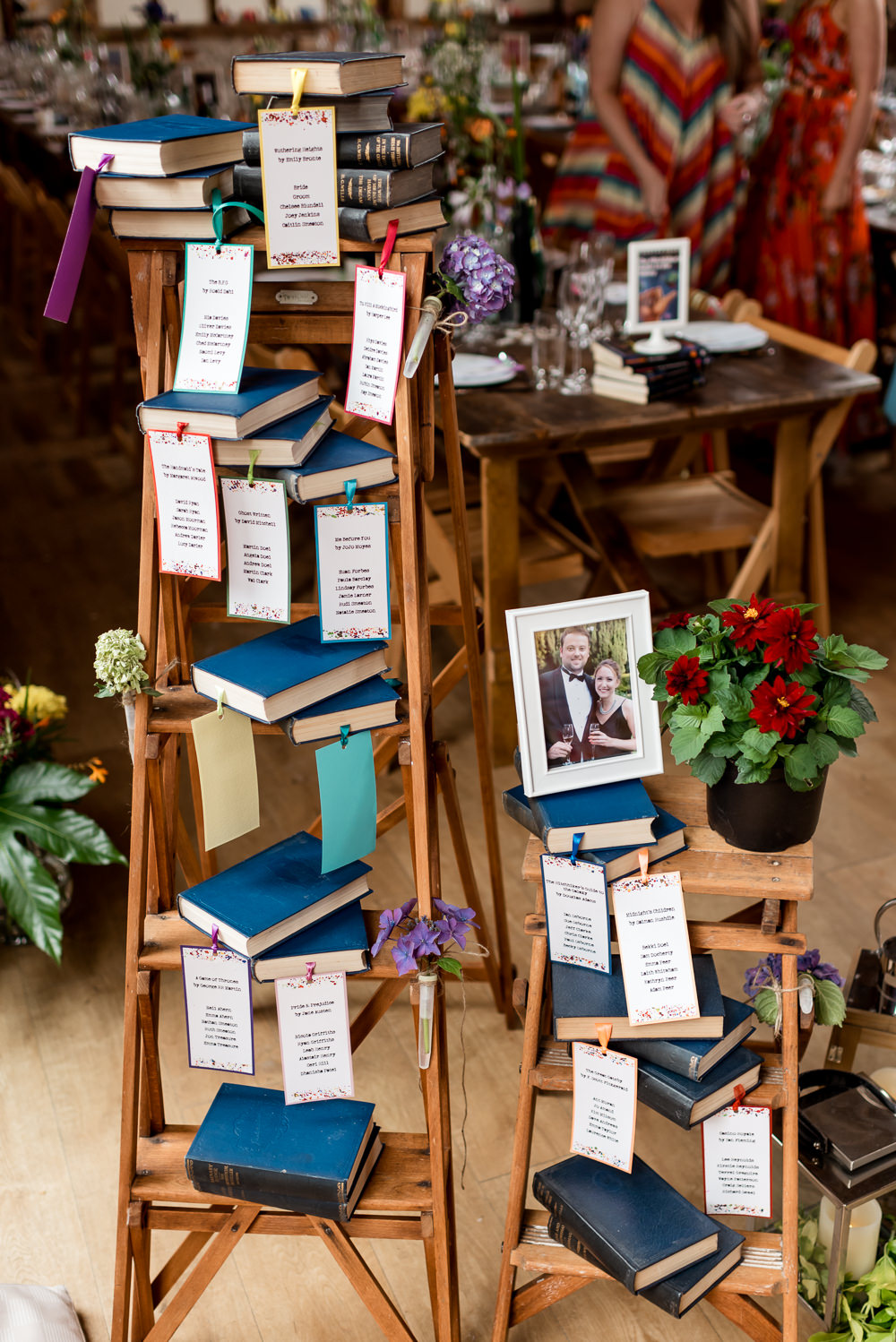 Table Plan Ladder Decor Books Literary Bonhams Barn Wedding Will Patrick Photography