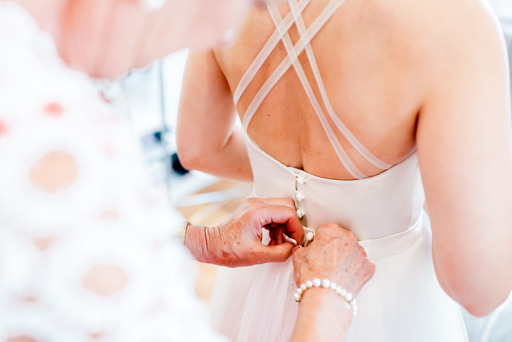 Bride Bridal Dress Gown A Line Sassi Holford Bonhams Barn Wedding Will Patrick Photography