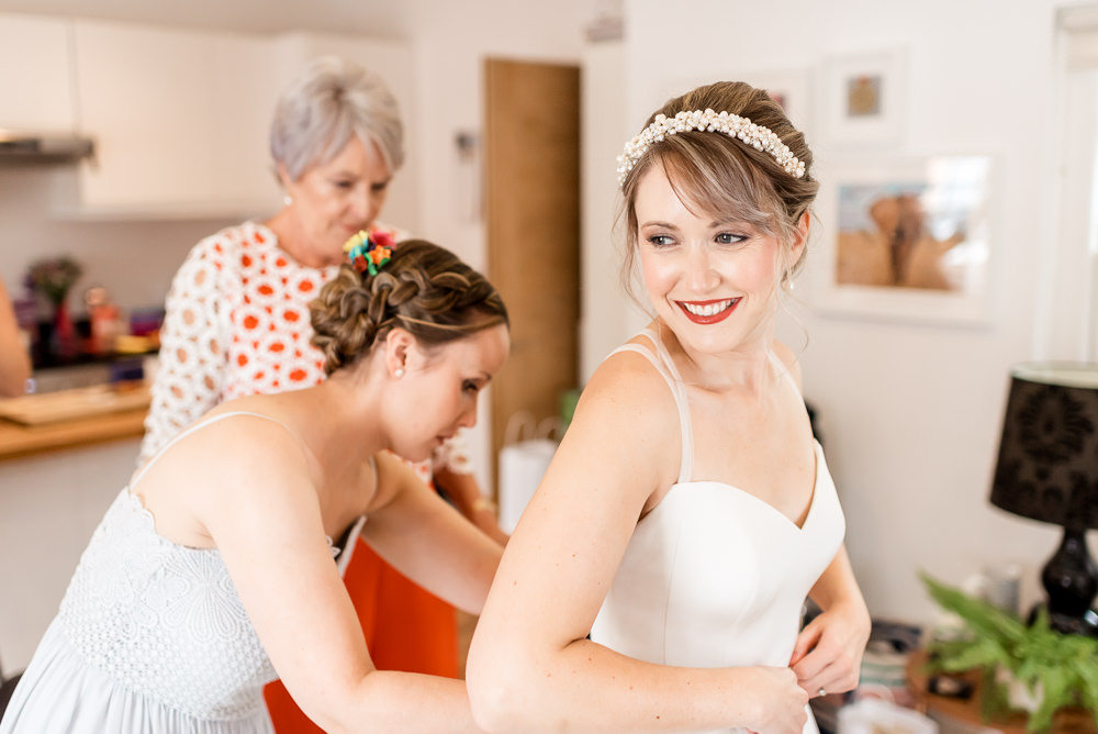 Bride Bridal Dress Gown A Line Sassi Holford Bonhams Barn Wedding Will Patrick Photography