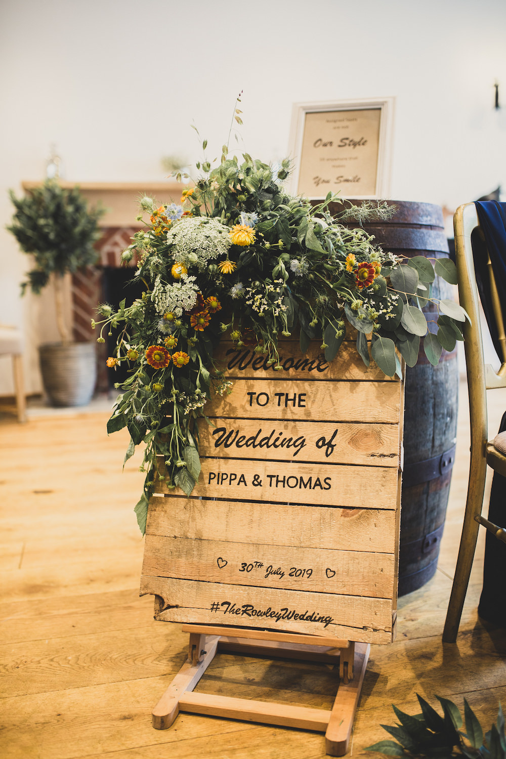 Wooden Sign Flowers Sunflowers Signs Signage Burley Manor Wedding Becky Bailey Photographer