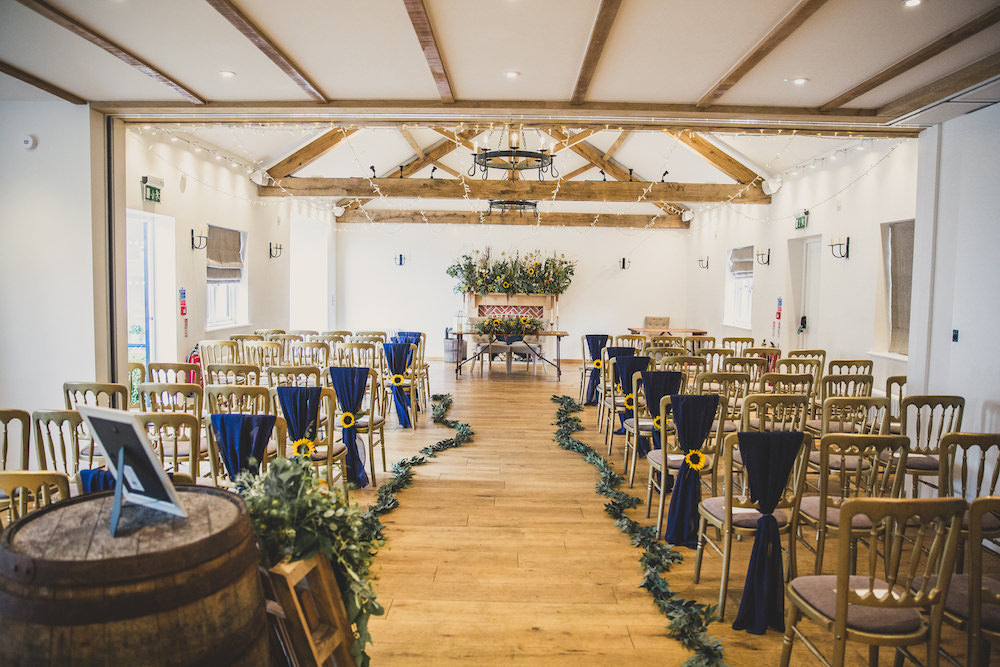 Ceremony Flowers Table Sunflowers Burley Manor Wedding Becky Bailey Photographer