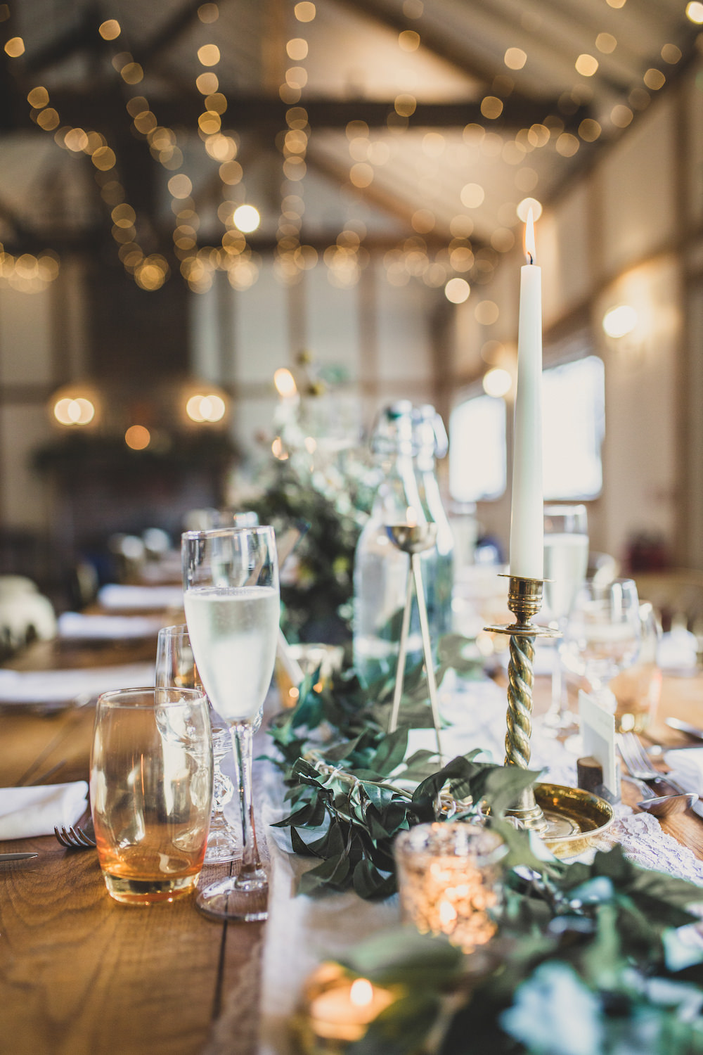 Table Decor Flowers Greenery Candles Burley Manor Wedding Becky Bailey Photographer