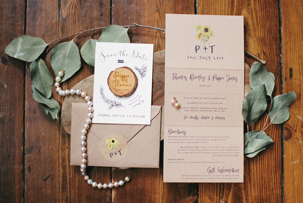 Save The Date Stationery Invite Invitation Log Slice Burley Manor Wedding Becky Bailey Photographer