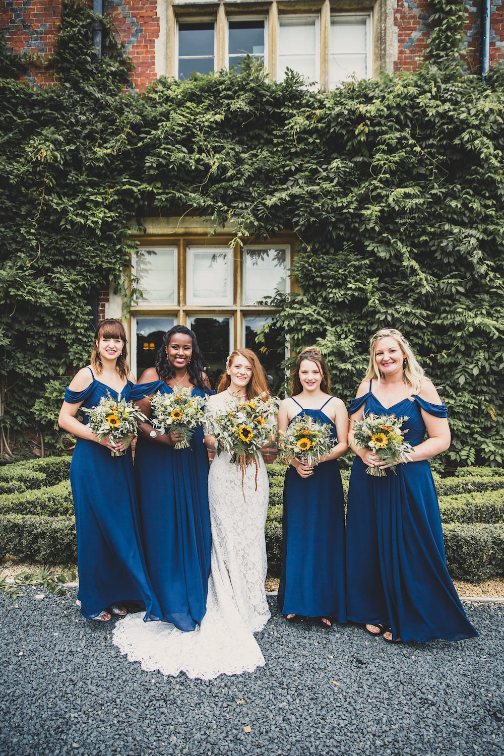 Bridesmaids Bridesmaid Dress Dresses Blue Sunflower Bouquets Burley Manor Wedding Becky Bailey Photographer
