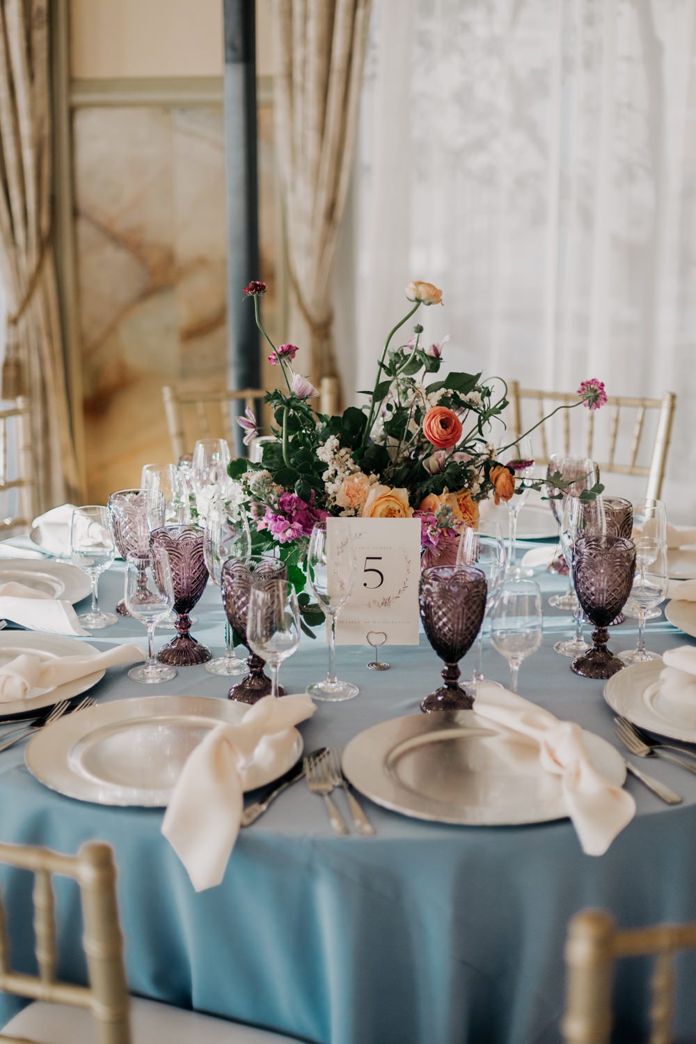 Table Decor Blue Cloths Flowers Fairy Lights California Wedding Wanderlust Creatives
