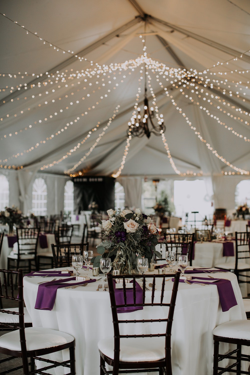 Marquee Fairy Light Canopy Lighting Round Tables Cedar Creek Ranch Wedding Dani Nicole Photography