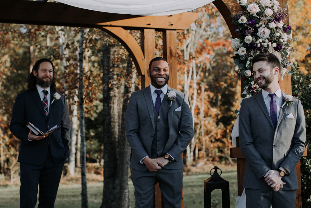 Groom Suit Grey Purple Tie Cedar Creek Ranch Wedding Dani Nicole Photography