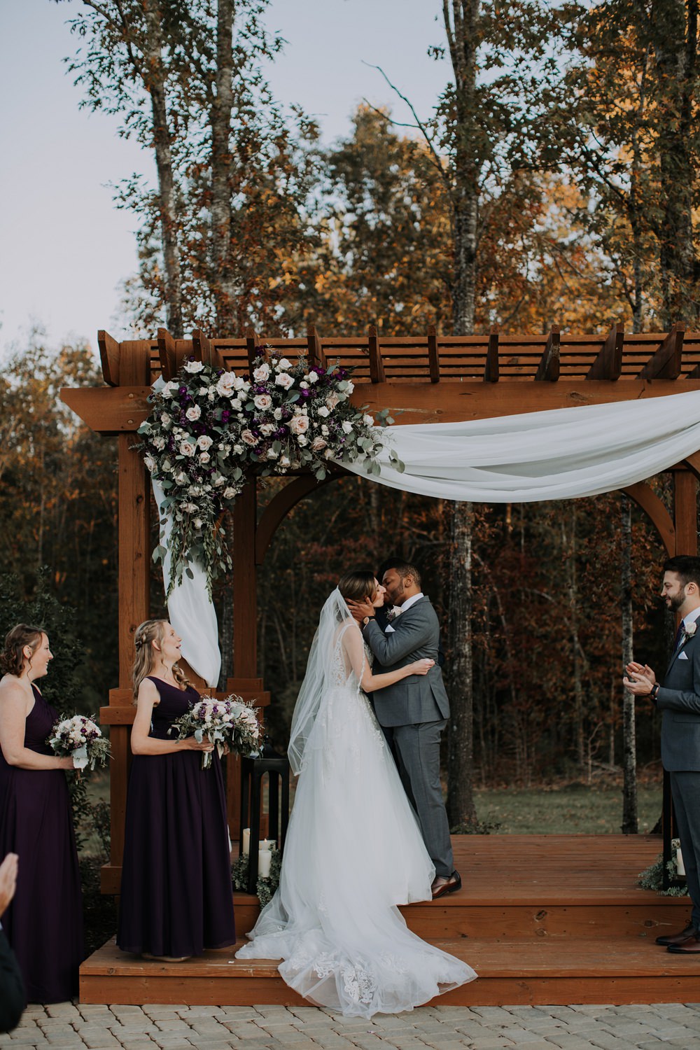 Outdoor Ceremony Arbour Flower Arch Fabric Cedar Creek Ranch Wedding Dani Nicole Photography